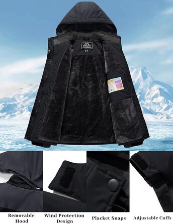 Жіноча зимова куртка Magcomen з флісовою підкладкою: парка, пуховик, для сноуборду, водонепроникна, вітрозахисна (XXL, чорний/сірий)