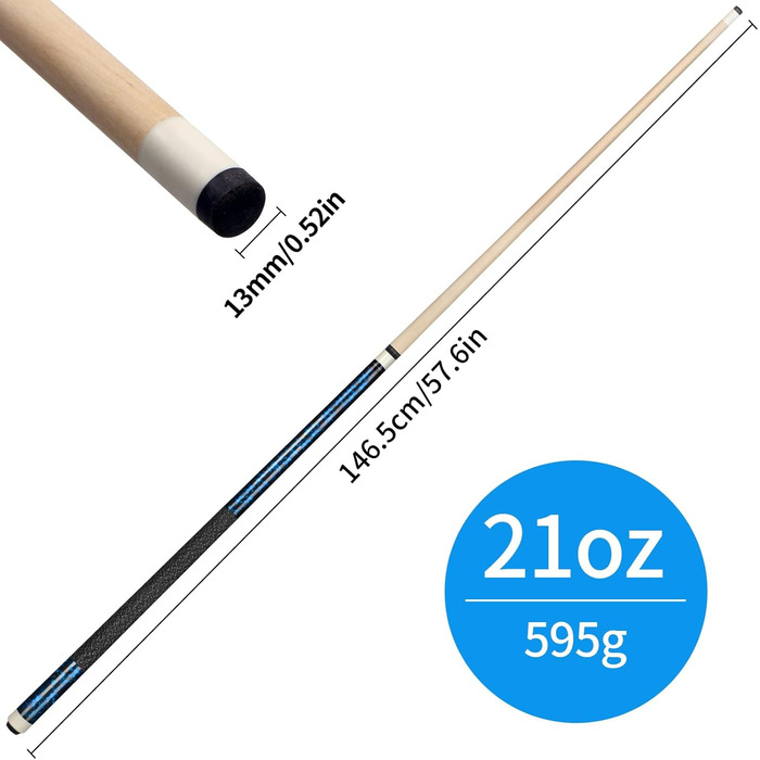 Більярдний кий Kmise Queue-Set: професійний, з канадського аhorns, покращений grip, 18–21 oz, 4 кольори, з крейдою та рукавичкою