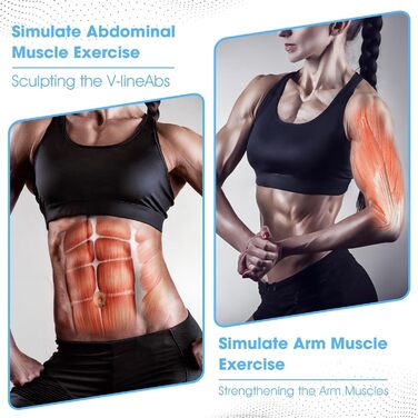 Електричний тренажер для пресу EMS, пристрій для стимуляції м'язів, USB-зарядка, 8 режимів тренування та 19 рівнів інтенсивності для пресу, рук, стегон та ніг, для жінок та чоловіків (блакитний)