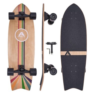 Серфскейт Apollo Surfskate Pro Midi Longboard для дорослих та дітей, з якісною вісью для карвінгу та пампінгу, міні круїзер для стрітсерфінгу, смугастий дизайн