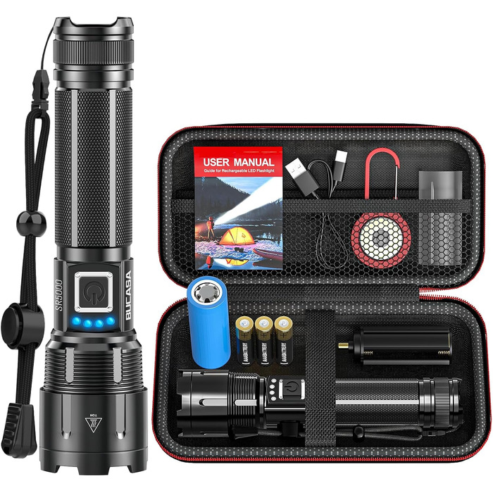 Ліхтар LED BUCASA 1000000 Люмен, XHP70.2, USB, Тактичний, IP67, 5 режимів, для кемпінгу та надзвичайних ситуацій