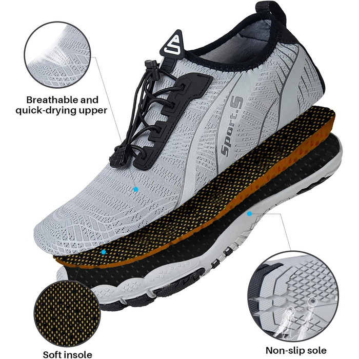 Взуття IceUnicorn без пальців для чоловіків та жінок, аквашузи, фітнес-взуття, пляжні та плавальні черевики, сірі, 39 EU