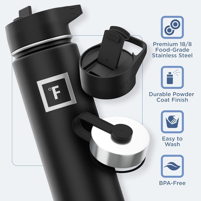 Термобутилка Iron Flask 650 мл, нержавіюча сталь, вакуумна ізоляція, 3 кришки (соломинка), металевий спортивний термочашка
