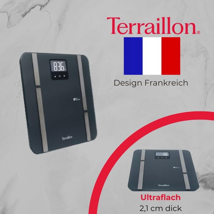 Вага TERRAILLON MASTER FIT ULTRA з підключенням Wi-Fi, аналіз складу тіла (жир, м'язи, вода, кістки, вісцеральний жир), BMI, щоденна калорійність