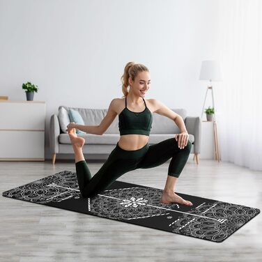 Йога мат Haquno Extra dicke 6 мм – неслизька тренувальна килимок для HIIT, Pilates, домашніх тренувань та з безкоштовним ремінцем для перенесення. Чорний колір.