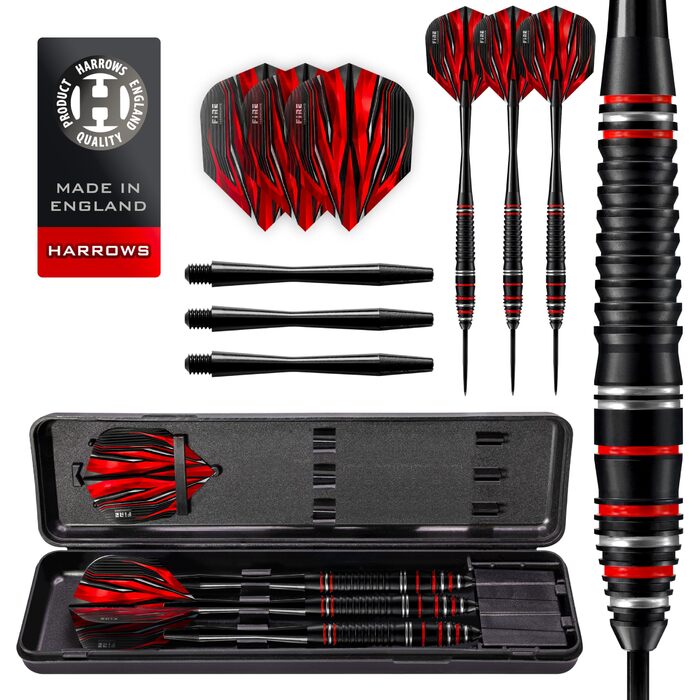 Дарти Harrows Fire High Grade 24г: сталеві наконечники, Speedline шифти, Fire Flights, кейс для транспортування