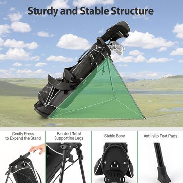 LIFEZEAL Гольф-сумка: портативна сумка для ключок з 4 перегородками, сумка-станд для гольфу з регульованим плечовим ременем, легка чорна сумка для чоловіків та жінок