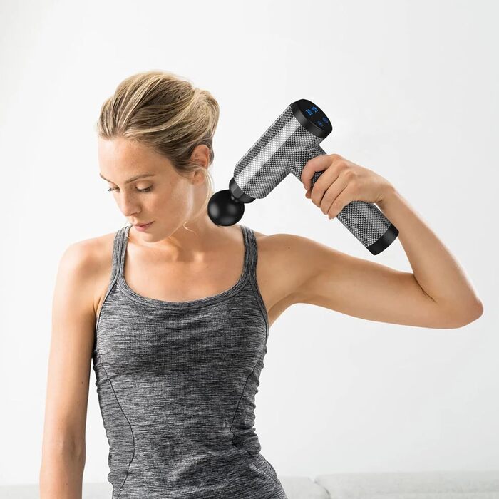 Масажер для м'язів глибокого проникнення, перкусійний електричний масажер для шиї, спини, плечей, тіла, зняття болю, 30 швидкостей, LCD-сенсорний екран з 10 насадками з карбону