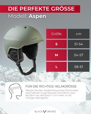 Шолом для гірських лиж та сноуборду BLACK CREVICE Aspen, розмір M (54-57 см), військово-зелений — легкий Inmould з системою регулювання RFS