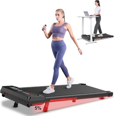 Біговий доріжка HomeFitnessCode з нахилом: компактний електро-тренажер для дому, 1-8 км/год, чорно-червоний