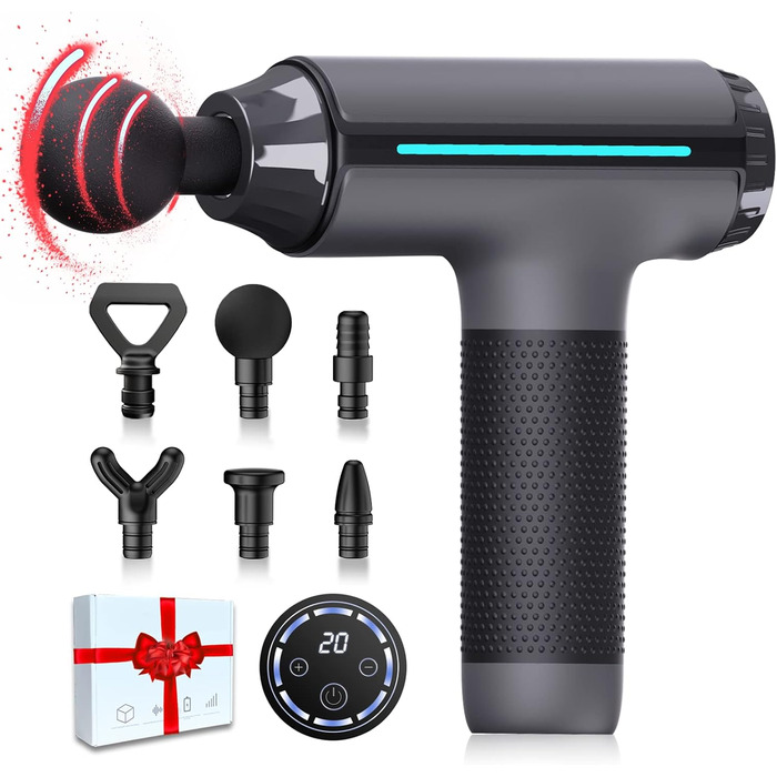 Масажер для м'язів, для спини/шиї/ноги, 6 насадок, 20 швидкостей, сірий - ідеальний подарунок