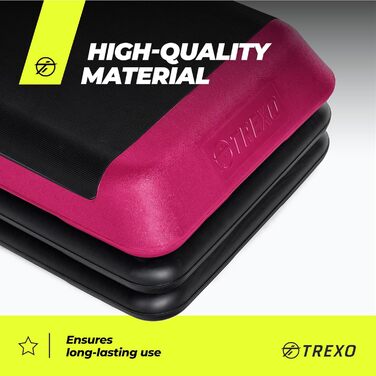 Аеробний степпер TREXO для кардіо та фітнесу, регульована висота 10/15/20 см, домашній тренажер до 250 кг, 109x41 см, чорний/рожевий