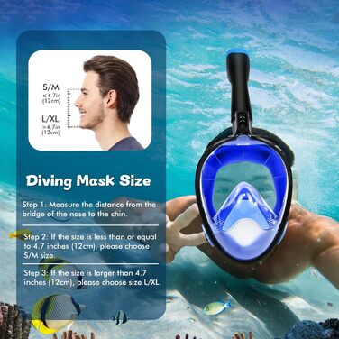 Набір для снорклінгу та дайвінгу для дорослих: маска-половинка, ласти, чохол. Широкий огляд 180°, фіксація камери, регульовані ласти