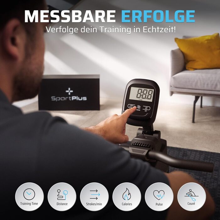 Гребний тренажер SportPlus для дому, складаний, з тихою магнітною системою гальмування, комп'ютером для тренувань, для дому, фітнес-обладнання, сумісний з додатками (Smart)