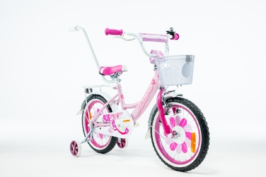 Дитячий велосипед для дівчинки 16 дюймів, рожевий, з кошиком та додатковими колесами