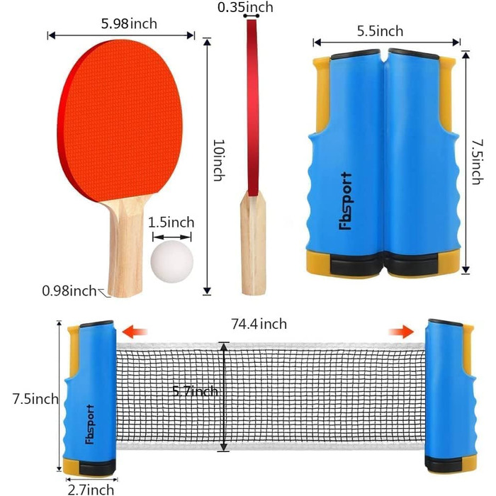 FBSPORT Набір для настільного тенісу: 2 ракетки, 6 м'ячів, сітка, сумка. Підходить для початківців та професіоналів. Колір: світло-блакитний