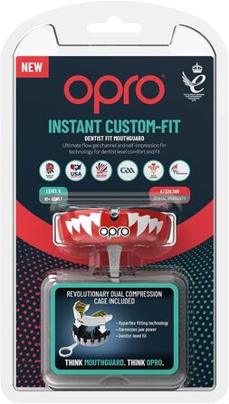 Капа для захисту зубів OPRO для регбі, боксу, MMA, червоно-біло-золота, для дорослих (10+), з технологією адаптації