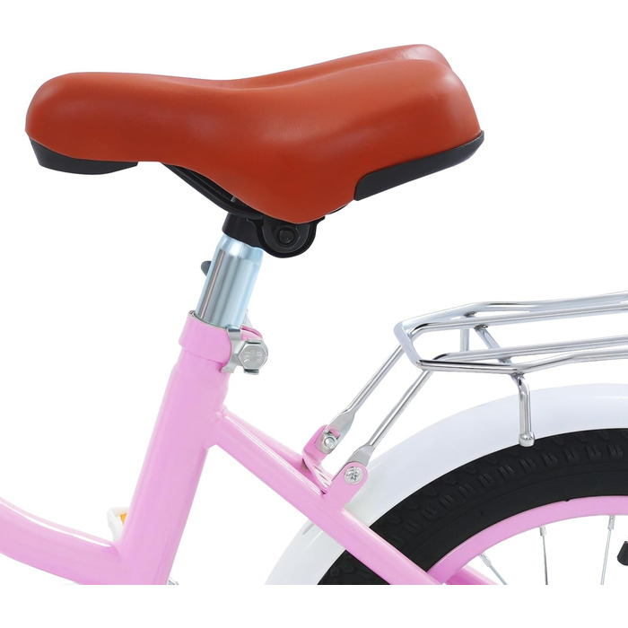 Дитячий велосипед 14 дюймів Retro стиль з додатковими колесами, заднім сидінням, кошиком, регульованою висотою. Підходить для дітей 3-7 років, рожевий.