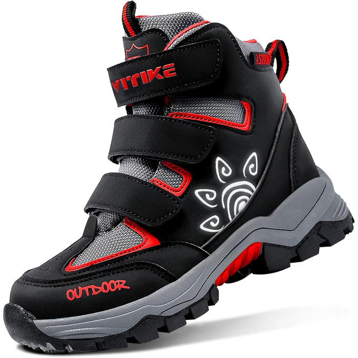 Дитячі зимові черевики ASHION: теплі, водонепроникні, для сноубордингу та трекінгу, розмір 32 EU, чорно-червоні