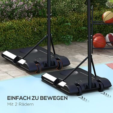 Баскетбольний кошик SPORTNOW з підставкою, регульована висота 179-209 см, сталевий, на колесах, для вулиці, багатокольоровий