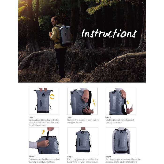 Водонепроникний рюкзак IDRYBAG Dry Bag 20L/30L/40L: для подорожей, каякінгу, сірого кольору