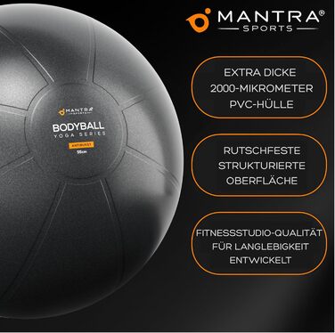 М'яч для фітнесу MANTRA SPORTS – фітбол для занять йогою, пілатесом, офісу та спини, баланс-м'яч для вагітних, розмір L (1,61 м – 1,78 м), чорний