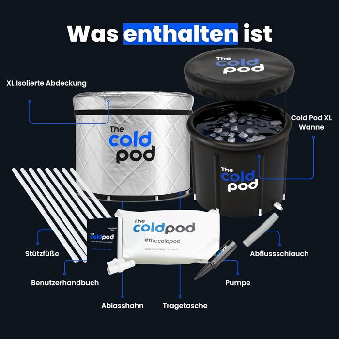 Ейсбад Тонне для спортсменів з кришкою, портативна ванна для криотерапії, Cold Pod, складана надувна ванна для внутрішнього та зовнішнього використання (90см, комплект)