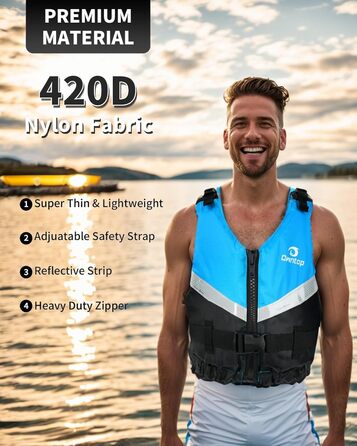 Рятувальний жилет Owntop для дорослих (XL/XXL, 70 кг+), унісекс, для каякінгу, риболовлі, вітрильного спорту та водних видів спорту, синій