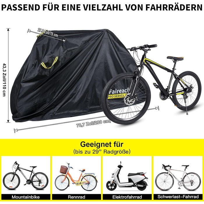 Водонепроникний чехол для велосипеда з отворами для замка – вкл. сумка для зберігання – захист від дощу, снігу та UV для велосипедів та електровелосипедів, чорний, на 2 велосипеди (420D)