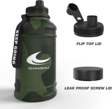Термос-бутилка Daikoku з нержавіючої сталі 1,3 л, BPA Free, подвійні стінки, збереження температури 12-24 год, для спорту, фітнесу, зелений камуфляж