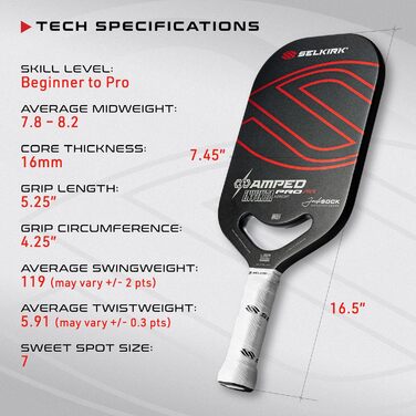 Падл для піклболу Selkirk Sport Verstärktes, збірка в США, покращений контроль та точність | Jack Sock | Midweight Invikta (довгаста форма)