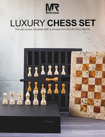 Шаховий набір з мармуру для дорослих, ручної роботи, 32 фігури, 2 додаткові королеви, коробка для зберігання, розкішна подорожна гра, елегантний подарунок для дому (кораловий & темно-коричневий)