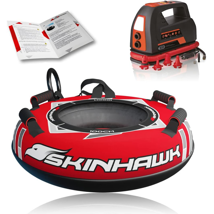 Сноутюбінг SKINHAWK Profi 100 см червоний з електричною насосом 100 PSI – надувний тюбінг-санки для катання
