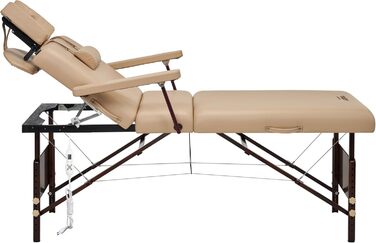 Складний масажний стіл Master Massage з підігрівом, регульована спинка, шкіра/дерево, 71 см, бежевий, для салону та косметології