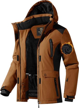 Водонепроникна зимова куртка FREE SODIER для жінок, тепла флісова підкладка, капюшон, зварні шви, колір: гірчичний (XL)
