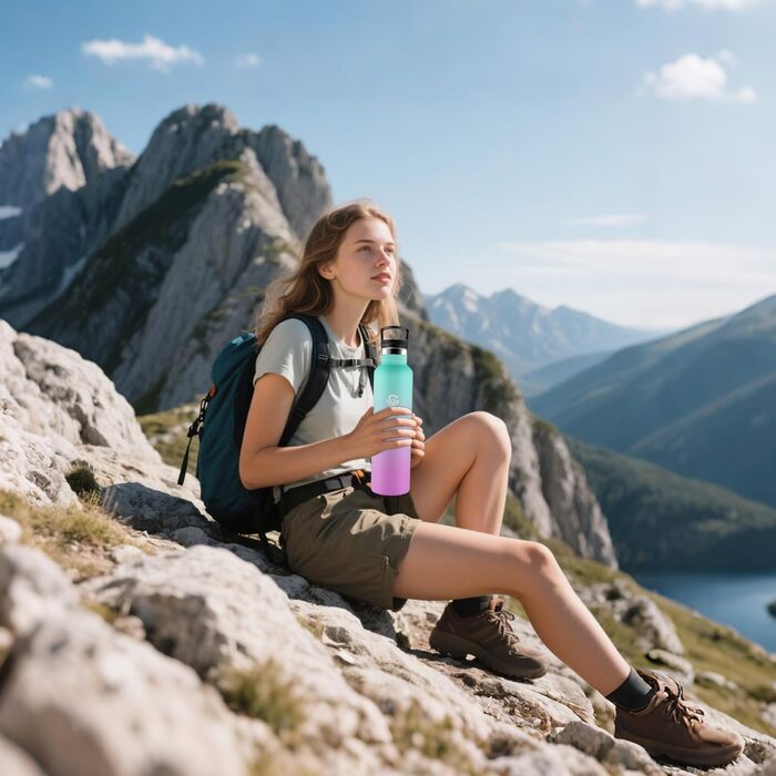 Термофляшка 1000 мл, не містить BPA, з нержавіючої сталі, подвійні стінки, ізольована, з трубочкою, для газованої води (зелений & фіолетовий)