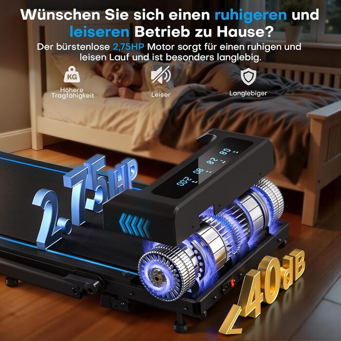 Біговий тренажер для дому 5-в-1, 12 км/год, складаний, з підйомом 9%, 2.75HP безщітковий мотор, LED-дисплей, сумісність з додатком, 12 програм, чорно-синій, 5-в-1