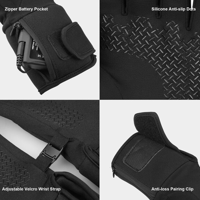 Обогревні рукавички-внутрішні рукавички для чоловіків та жінок, акумулятор 7,4 В, 3 режими нагріву (40-65°C), сенсорний екран, для роботи на відкритому повітрі, зимових видів спорту (XS-S)