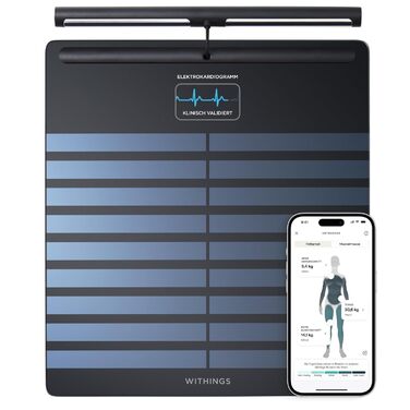 WITHINGS Body Scan – розумні Wi-Fi ваги для аналізу складу тіла, BIA, вимірювання жиру, м'язової маси, води, ЕКГ, чорні