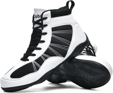 Боксерські черевики чоловічі хай-топ, професійні, для тренувань, антиковзкі, дихаючі, унісекс (43 EU, чорний/білий)
