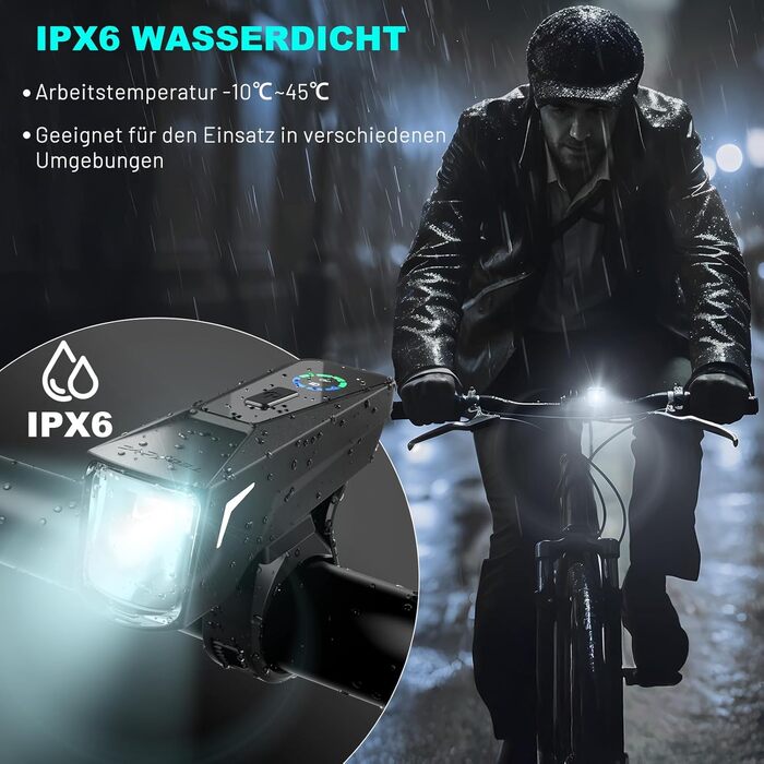 Велофара TECHCYC з датчиком освітлення, LED, до 70 Люкс, StVZO, USB, IPX6, 2500 mAh (передня) & 300 mAh (задня)