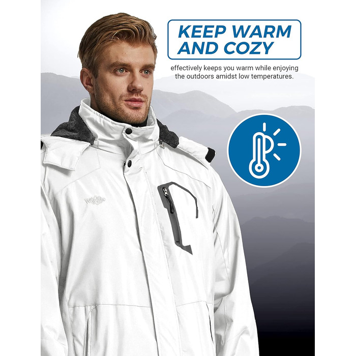 Чоловіча гірськолижна куртка Wantdo з флісовою підкладкою, водонепроникна та дихаюча, для активного відпочинку, з капюшоном, вітрозахисна, розмір XXL