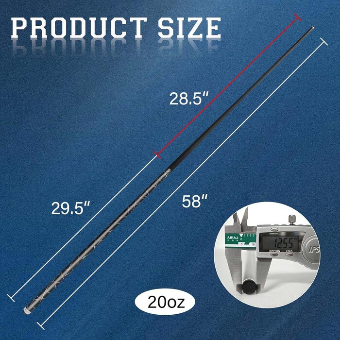 Професійний більярдний кий Billardqueue з карбону, низький перехід, з кейсом та аксесуарами, 12.5 мм наконечник, 147.3 см, 567-595 г