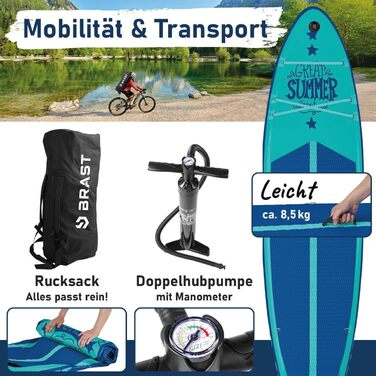 SUP дошка BRAST Primo Summer надувна 320x81x15 см: комплект з аксесуарами (весло, насос, ліш, ремкомплект)