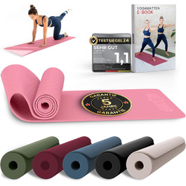 Килимок для йоги Neolymp протиковзкий та захищає суглоби – 183x61 см – PVC – для йоги, пілатесу – з E-Book та відео-управами (Рожевий)