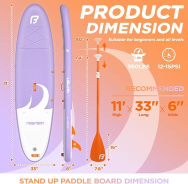 Надувний SUP дошка FBSPORT для SUP-бордингу та серфінгу, 335x84x15 см, з аксесуарами (фіолетовий)