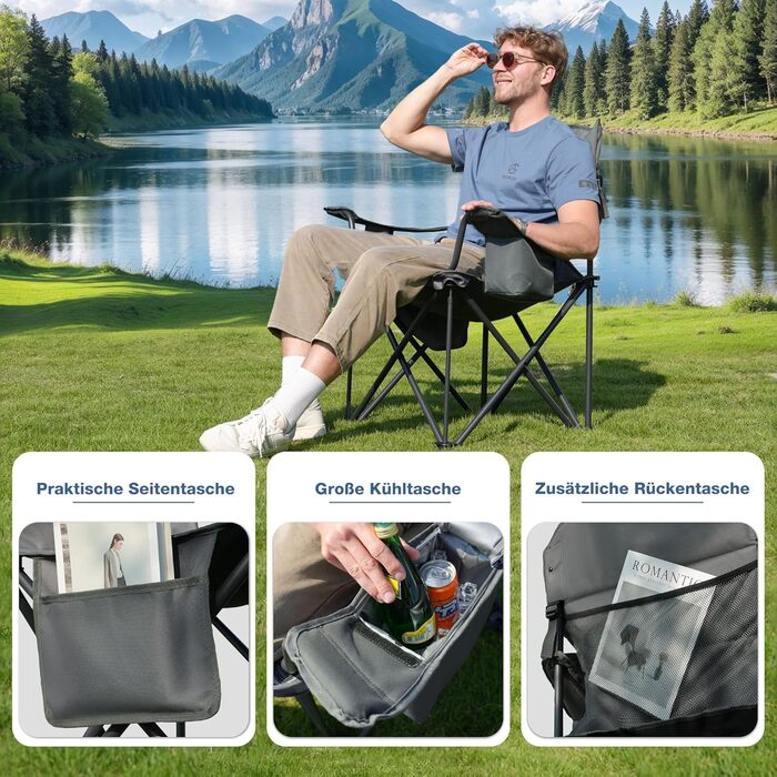 Крісло для кемпінгу складне RELAX FIELD 200 кг з підстаканником та сумкою-холодильником, для риболовлі та відпочинку на природі (Сірий, 2 шт.)