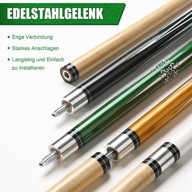 Більярдний кий Pool Queue 58 дюймів, тверде дерево, наконечник 13 мм, для професійних гравців, 1/2 кий, набір 4 шт.