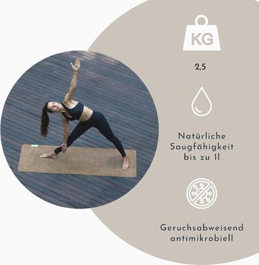 Йога мат PUNIMA XXL з натурального каучуку та корку (183x68x0.4 см) - довговічна фітнес килимок для йоги