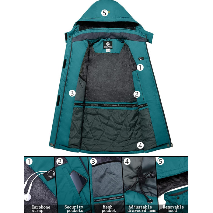 Жіноча лижна куртка GEMYSE: водонепроникна, вітронепроникна, з флісовою підкладкою, для активного відпочинку, колір: блакитний